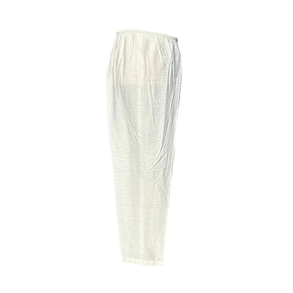 Caroline Rose Pants Women 3X White Textured Elastic Waist Relaxed Coastal‎ Chic